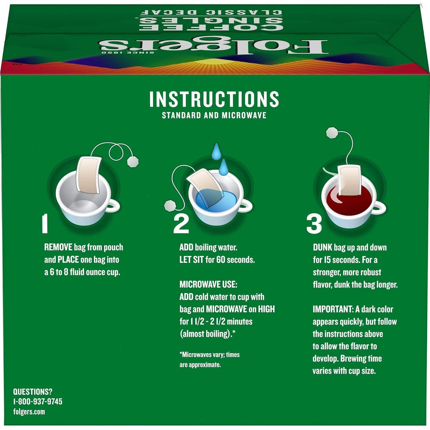 Folgers Coffee Singles Classic Decaf Medium Roast Coffee, 19 Single Serve Coffee Bags
