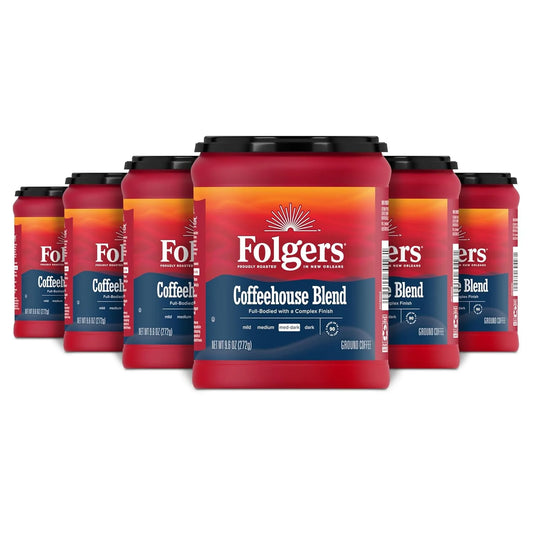Folgers Coffeehouse Blend Ground Coffee, 6 (9.6-Oz.) Canisters
