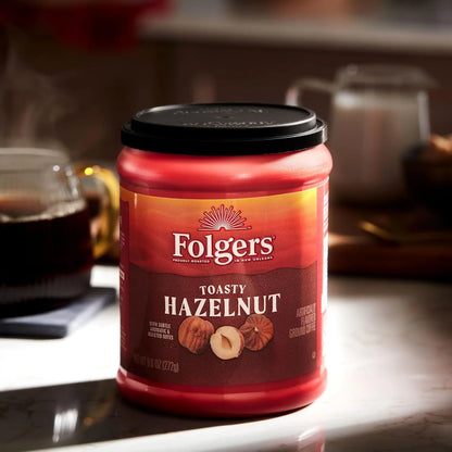 Folgers Toasty Hazelnut Artificially Flavored Ground Coffee, 6 Canisters