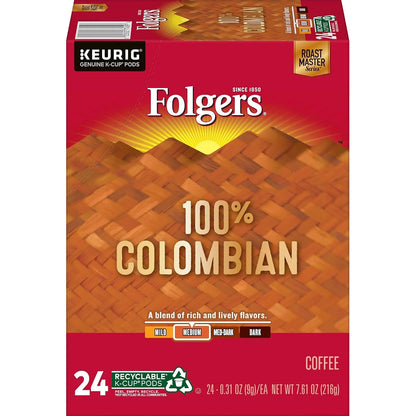 Folgers 100% Colombian Medium Roast Coffee, 24 Keurig K-Cup Pods