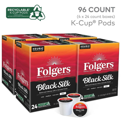 Folgers Black Silk Coffee Keurig Single Serve K-Cup Pods, Dark Roast, 24 Pods Per Pack, Case Of 4 Packs