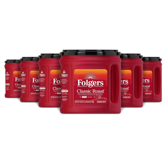 Folgers Classic Roast Ground Coffee, Medium Roast, 6 (25.9-Oz.) Canisters