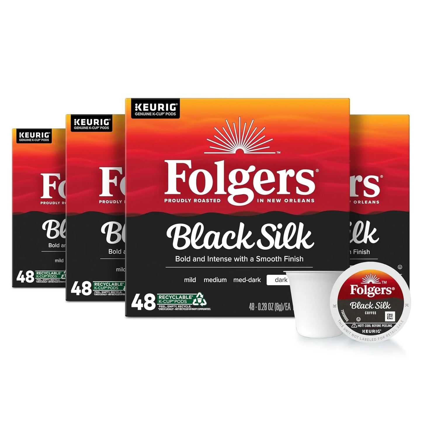 Folgers Black Silk Dark Roast Coffee K-Cup Pods, Bulk 192 Count