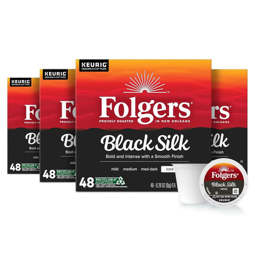 Folgers Black Silk Dark Roast Coffee K-Cup Pods, Bulk 192 Count