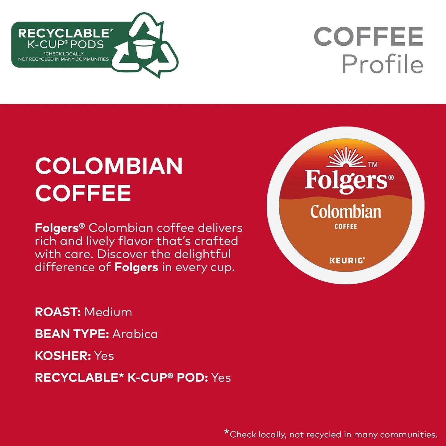 Folgers 100% Colombian Medium Roast Coffee, 96 Keurig K-Cup Pods