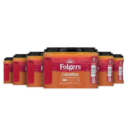Folgers Colombian Ground Coffee, Medium Roast, 6 Canisters