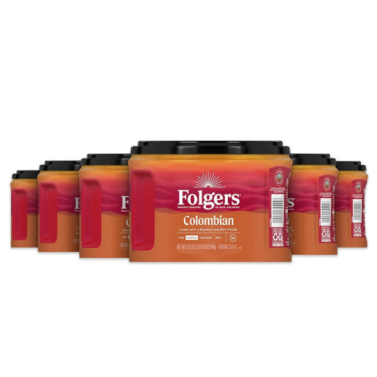 Folgers Colombian Ground Coffee, Medium Roast, 6 Canisters