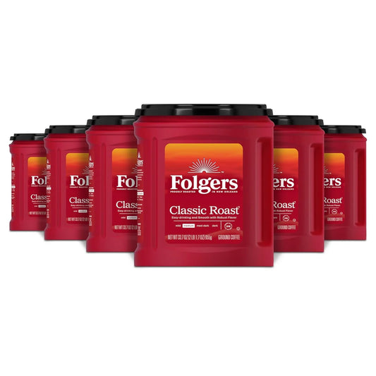 Folgers Classic Roast Ground Coffee, Medium Roast, 6 (33.7-Oz.) Canisters
