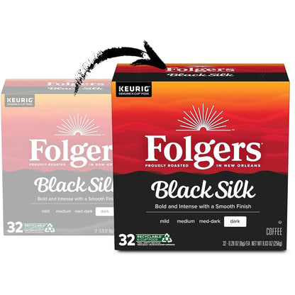 Folgers Black Silk Coffee, Dark Roast, Keurig K-Cup Pods, 128 Count