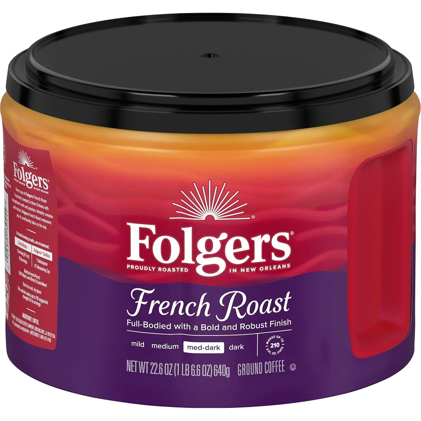 Folgers French Roast Ground Coffee, Medium-Dark, 6 (22.6 Oz.) Canisters