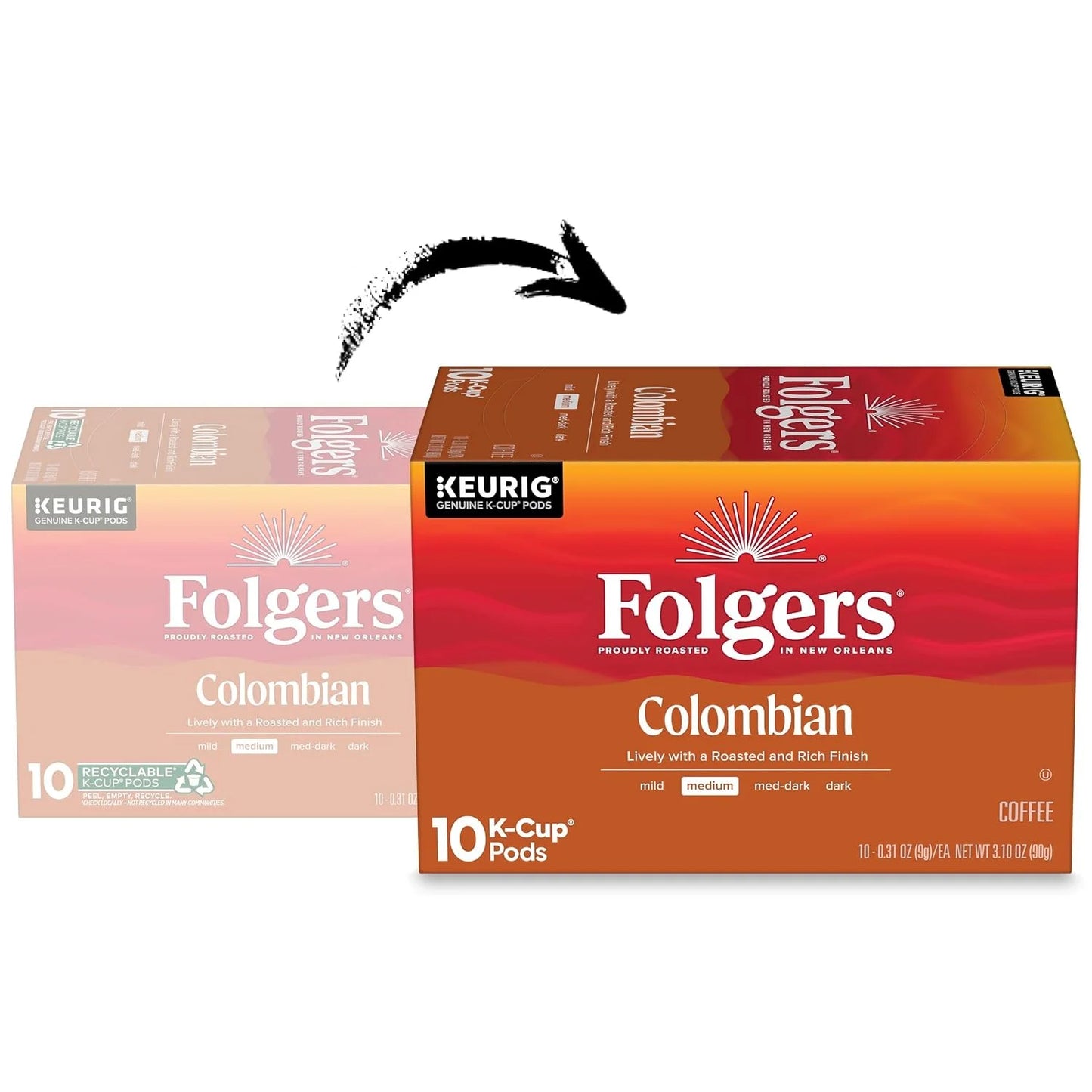 Folgers Colombian Coffee, Medium Roast, Keurig K-Cup Pods, 10 Count Box