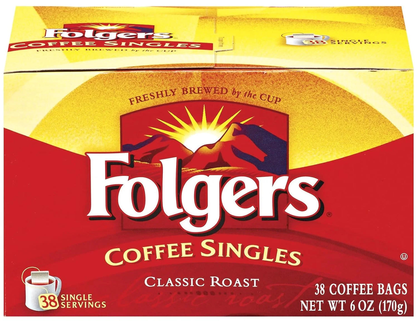 Folgers Coffee Singles Classic Roast Coffee Bags, 6 Ounce - 38 Count each (Pack of 6)