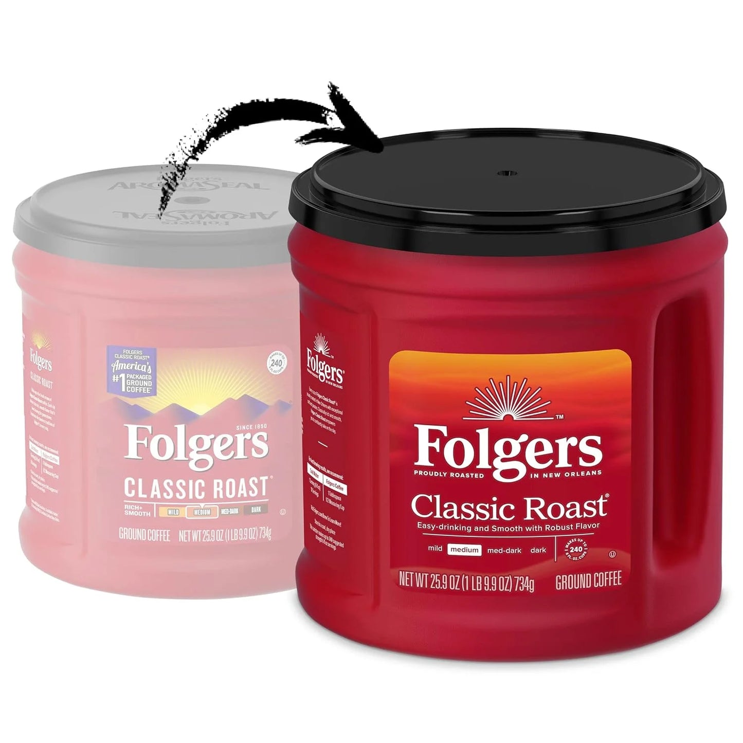 Folgers Classic Roast Ground Coffee, Medium Roast, 25.9 Oz. Canister