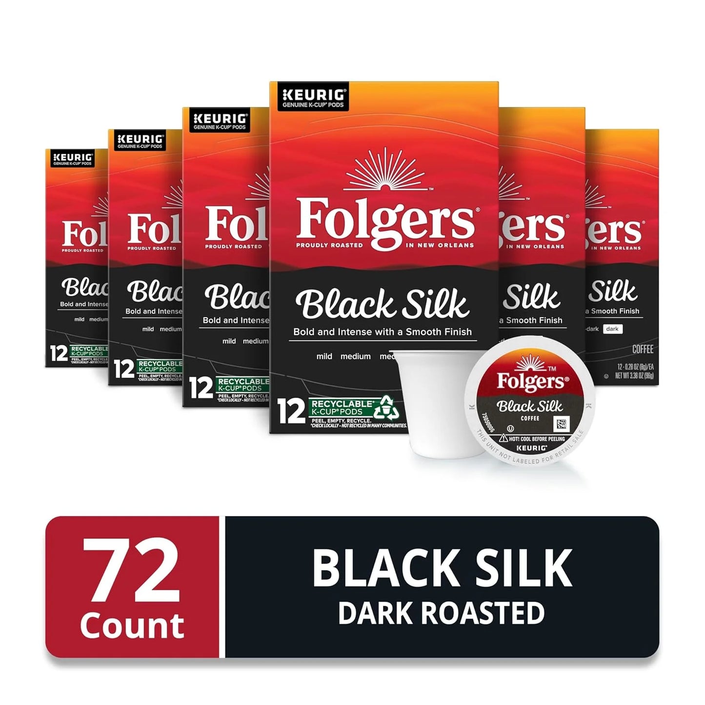 Folgers Black Silk Coffee, Dark Roast, Keurig K-Cup Pods, 72 Count