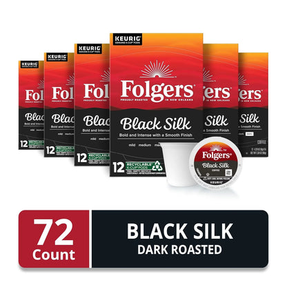 Folgers Black Silk Coffee, Dark Roast, Keurig K-Cup Pods, 72 Count