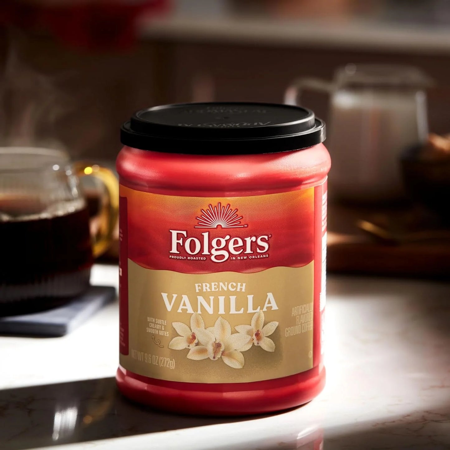 Folgers French Vanilla Artificially Flavored Ground Coffee, 6 Canisters