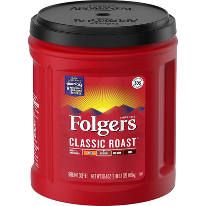 Folgers Classic Roast Medium Roast Ground Coffee, 38.4 Ounces (Pack of 6)