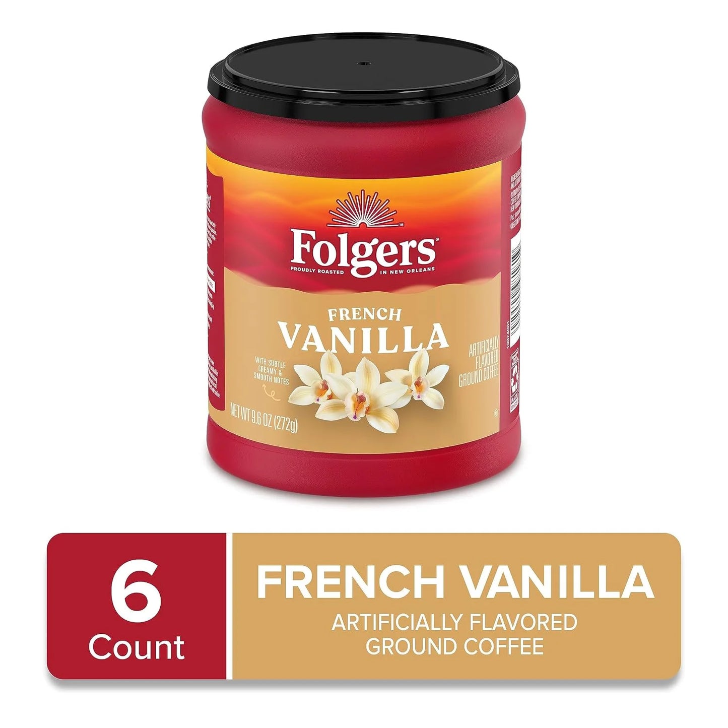 Folgers French Vanilla Artificially Flavored Ground Coffee, 6 Canisters