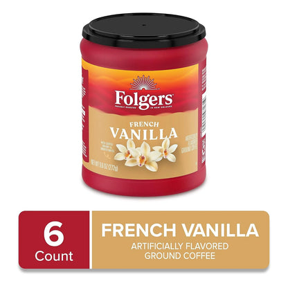 Folgers French Vanilla Artificially Flavored Ground Coffee, 6 Canisters