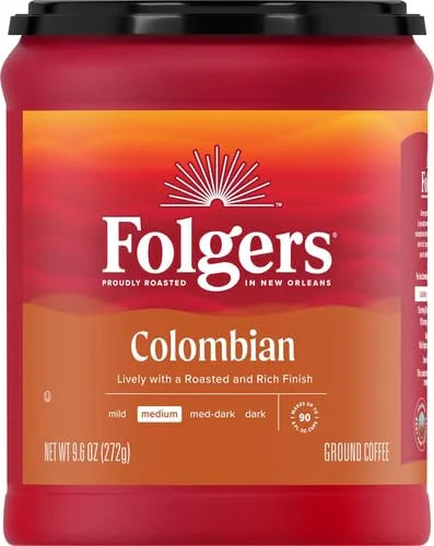 Folgers 100% Colombian Coffee, Medium Roast Ground Coffee, 9.6 Ounce Canister