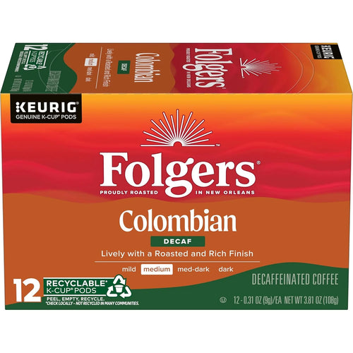 Folgers Colombian Decaf Medium Roast Coffee, 12 Keurig K-Cup Pods