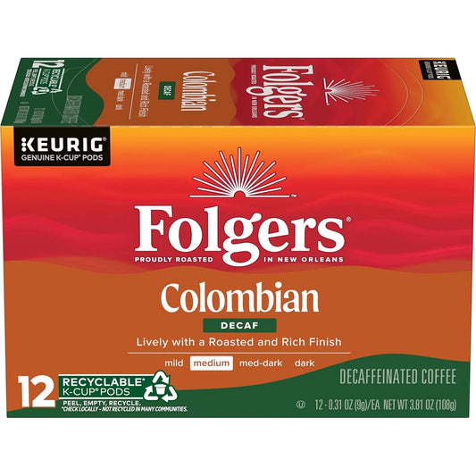 Folgers Colombian Decaf Medium Roast Coffee, 12 Keurig K-Cup Pods