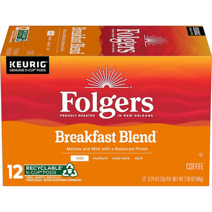 Folgers Breakfast Blend Coffee, Mild Roast, Keurig K-Cup Pods, 72 Count