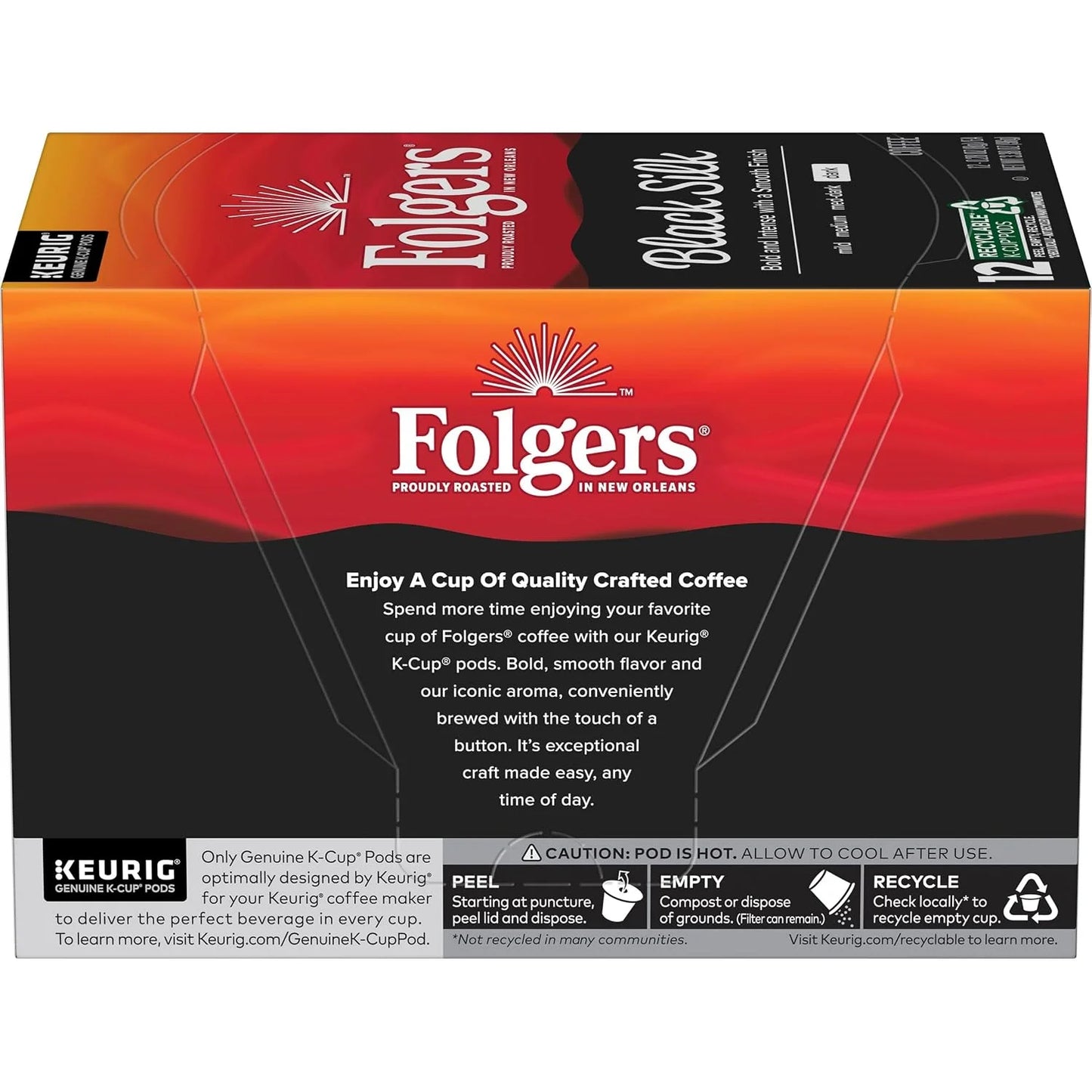 Folgers Black Silk, Dark Roast Coffee, Keurig K-Cups, 12 Count Box