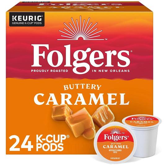 Folgers Keurig Single Serve K-Cup Pods, Buttery Caramel, Carton Of 24
