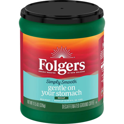 Folgers Simply Smooth Decaf Ground Coffee, 11.5 Oz. Canister