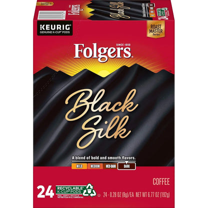 Folgers Black Silk Dark Roast Coffee, 96 Keurig K-Cup Pods