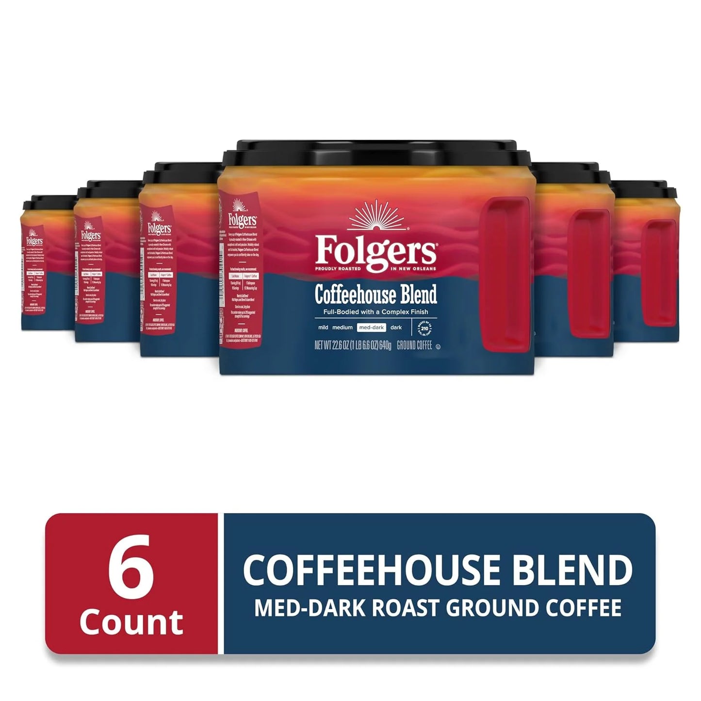 Folgers Coffeehouse Blend Ground Coffee, 6 (22.6-Oz.) Canisters