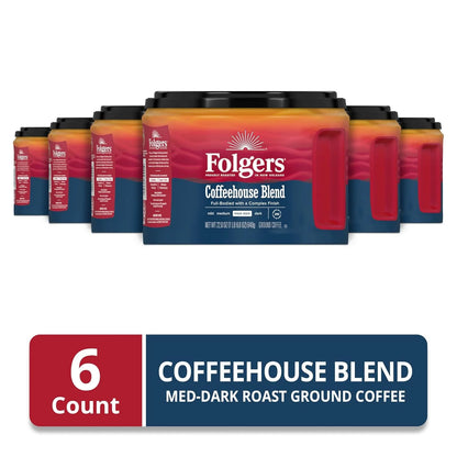 Folgers Coffeehouse Blend Ground Coffee, 6 (22.6-Oz.) Canisters