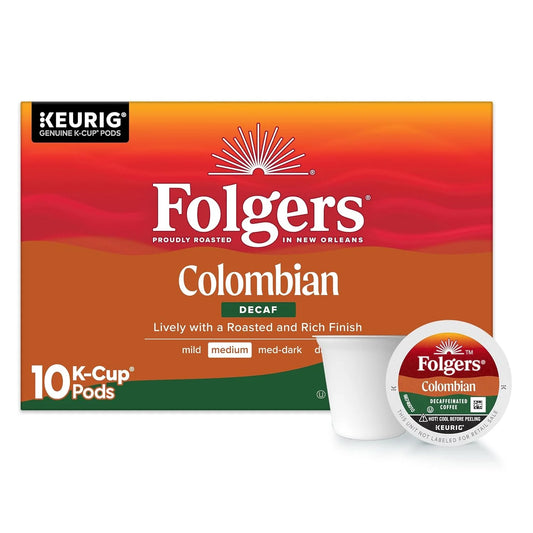 Folgers Colombian Decaf Coffee, Medium Roast, Keurig K-Cup Pods, 10 Count