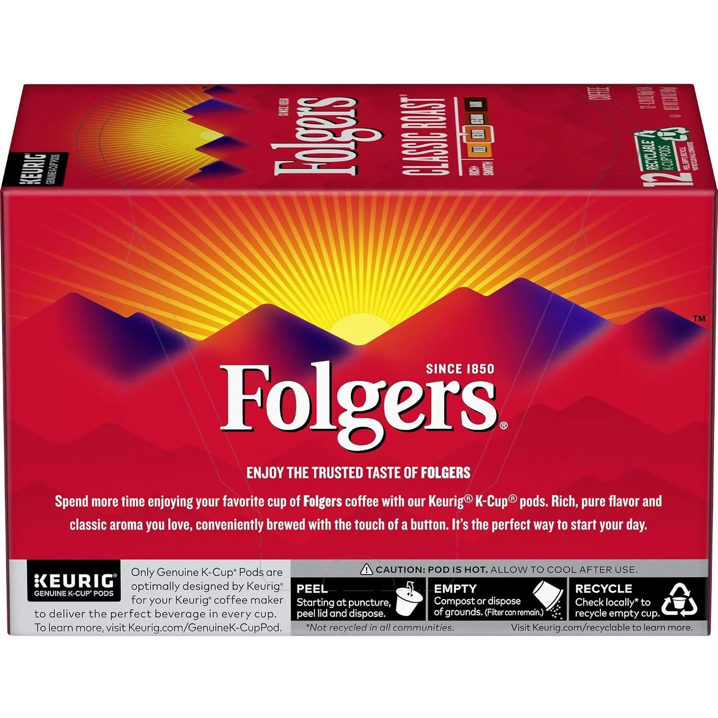 Folgers Classic Roast Medium Roast Coffee, 12 Keurig K-Cup Pods