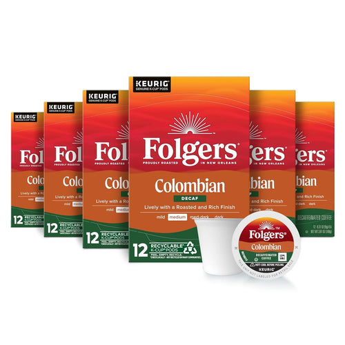 Folgers Colombian Decaf Medium Roast Coffee, 72 Keurig K-Cup Pods