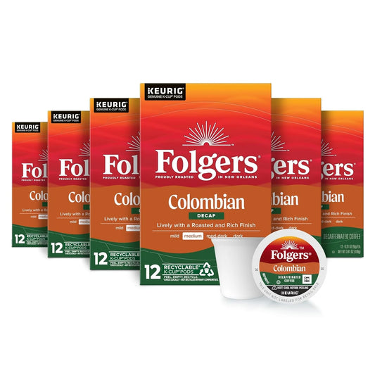 Folgers Colombian Decaf Medium Roast Coffee, 72 Keurig K-Cup Pods