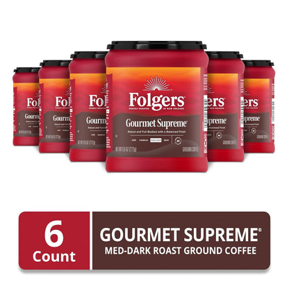 Folgers Gourmet Supreme Ground Coffee, Medium-Dark, 6 (9.6 Oz.) Canisters