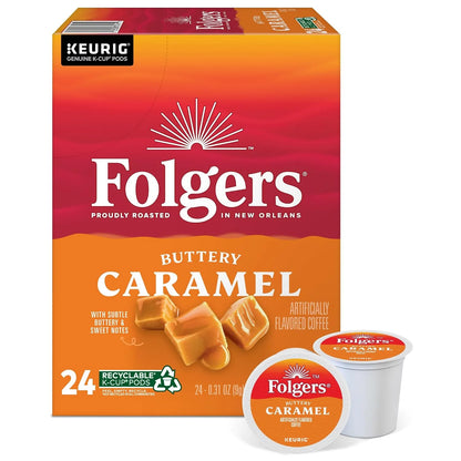 Folgers Keurig Single Serve K-Cup Pods, Buttery Caramel, Carton Of 24