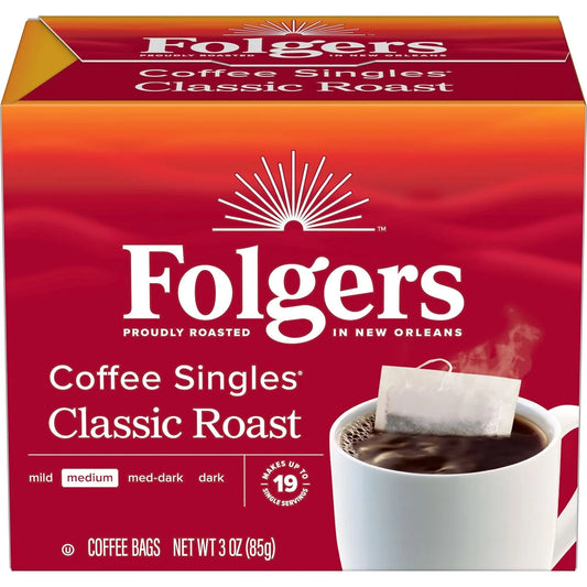 Folgers Classic Roast Instant Coffee Singles, Medium Roast, 19 Count