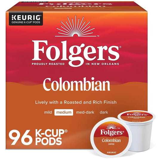 Folgers 100% Colombian Medium Roast Coffee, 96 Keurig K-Cup Pods