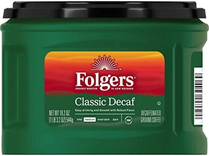 Folgers Decaf Coffee, Ground Coffee, Classic Medium Roast, 19.2 Ounce Canister