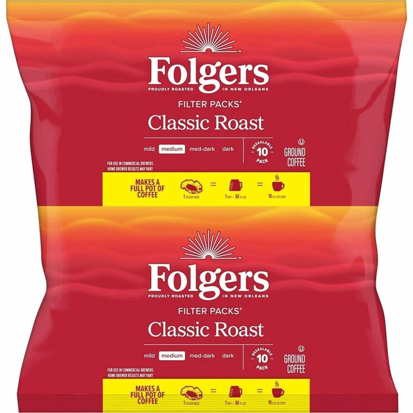 Folgers Classic Roast Coffee Filter Packs, 0.9 Oz, Box Of 40 Packs
