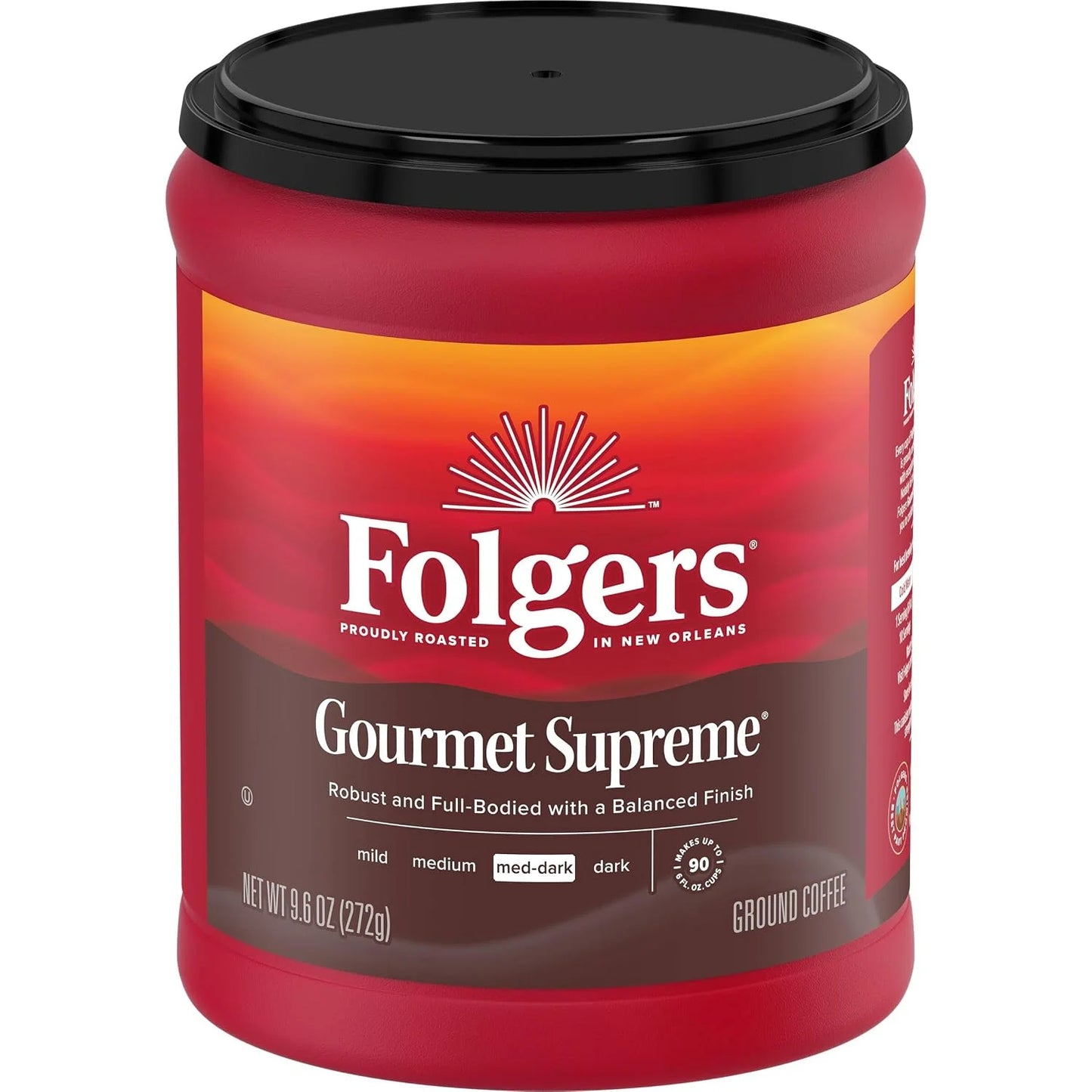 Folgers Gourmet Supreme Ground Coffee, Medium-Dark, 6 (9.6 Oz.) Canisters