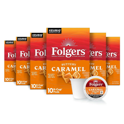 Folgers Buttery Caramel Artificially Flavored Coffee, K-Cup Pods, 60 Count