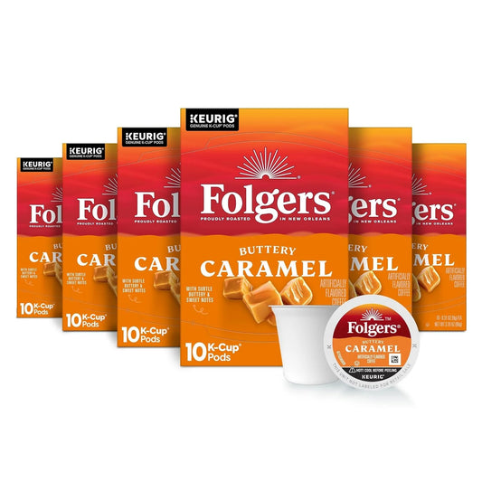 Folgers Buttery Caramel Artificially Flavored Coffee, K-Cup Pods, 60 Count